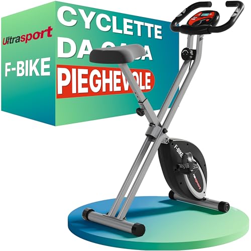 Ultrasport F-Bike, Bicicletta Trainer, Fitness Bicicletta LCD Computer allenamento, Cyclette pieghevole, Max. Peso 100kg, misurazione pulsazioni, 8 livelli resistenza, ruota rifinitura, Nero/Argento