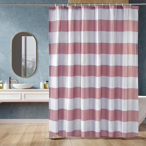 Amazon Basics Tenda da Doccia, in Tessuto Resistente all'Acqua e alla Muffa, con Occhielli e Ganci, Lavabile in Lavatrice, 183 x 183 cm, a Righe Beige