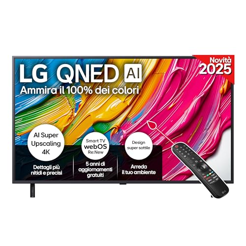 LG QNED AI QNED80 TV 50 pollici, Smart TV 4K, Processore &alpha;7 Gen8, Dynamic QNED Color, Design Super Slim, webOS con AI e telecomando puntatore AI, Gaming con VRR 4K@60Hz, 50QNED80A6A 2025