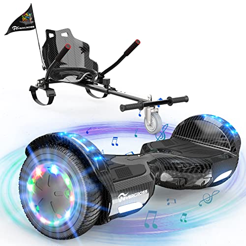 EVERCROSS XP9 Hoverboards con Sedile 6,5'', Overboard con Hoverkart per Bambini e Adulti, Hoverboards con musica Bluetooth e luci a LED, Batteria 4 AH, Max 15 km/h, 7KG Overboard con 5,6KG Seduta