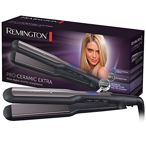 Remington Piastra per Capelli - Larga: Piastre extra larghe da 45 mm: Specifica per capelli spessi, crespi, ricci e molto lunghi - Display LCD, 150-230&deg;C, piastra per capelli Pro-Ceramic Extra S5525