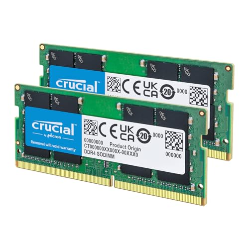 Crucial RAM DDR4 32GB Kit (2x16GB) 3200MHz SODIMM CL22, Memoria per PC Laptop/Notebook, Mini PC (o 2933MHz / 2666MHz)- CT2K16G4SFRA32A