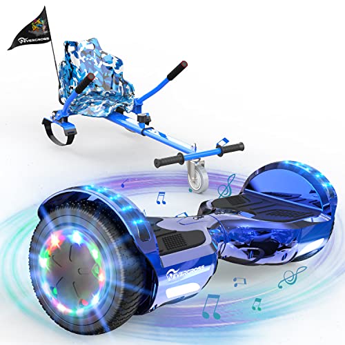 EVERCROSS XP9 Hoverboards con Sedile 6,5'', Overboard con Hoverkart per Bambini e Adulti, Hoverboards con musica Bluetooth e luci a LED, Batteria 4 AH, Max 15 km/h, 7KG Overboard con 5,6KG Seduta