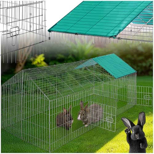 tectake&reg; Gabbia da esterno per conigli, recinto con protezione parasole, griglia metallica resistente, conigliera, gabbia per piccoli animali, porcellini d'india, stabile, 180 x 75 x 75 cm - Verde