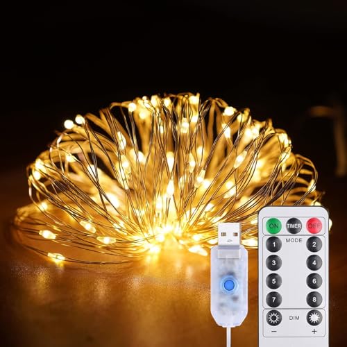 Luci Stringa LED, 5M 50 LED Catena Luminosa con 8 Modalit&agrave; Lucine Led Decorative, Luci Natale Impermeabile per Interni e Esterni, Camere da Letto, Giardino, Matrimonio, Albero (1 Pezzi Bianco caldo)