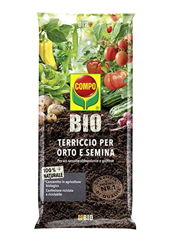 COMPO BIO Terriccio per Orto e Semina, Per Ortaggi, Frutta, Erbe Aromatiche e Piante Ornamentali, Consentito in Agricoltura Biologica, Sacco 10 L