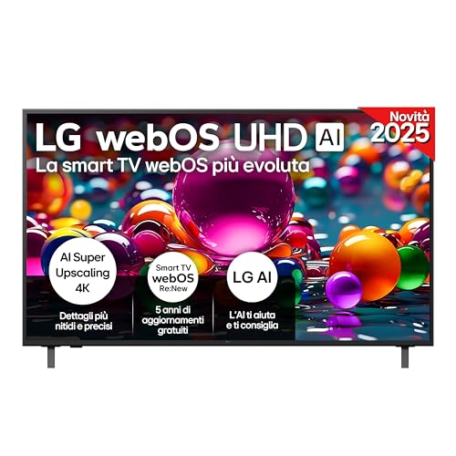 LG webOS UHD AI UA75 TV 55 pollici, Smart TV 4K Ultra HD, Processore &alpha;7 Gen8, webOS con AI, Filmmaker mode, HDR10, Gaming con VRR 4K@60Hz, Game Optimizer, Wi-Fi, 55UA75006LA 2025