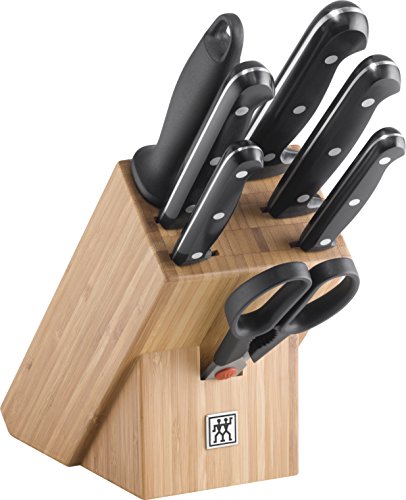 ZWILLING Ceppo di coltelli, 8 Pezzi, Ceppo in bamb&ugrave;, Coltelli e Forbici in Acciaio Inox/Impugnature in Plastica, Twin Chef