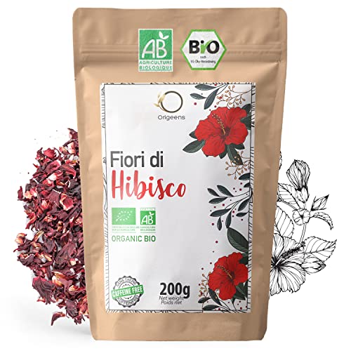 ORIGEENS IBISCO BIO 200g Grado superiore - Fiori di Ibisco per Tisane a Freddo, Karkade Infuso, Infusi Freddi - Tisana Drenante Cura Detox