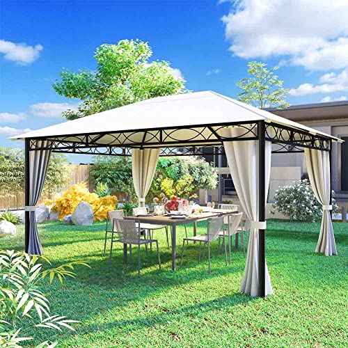 BAKAJI Gazebo da Giardino Beige in Metallo Robusto con Tende Chiusura Cerniera Zip,Ideale per Esterno,Telo impermeabile,Struttura Tubolare in Ferro,Design Elegante e Moderno (3 x 4 M) 8054143020250