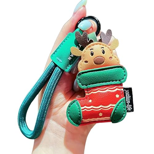 LINGJIUJIU Babbo Natale - Portachiavi con albero di Natale e Babbo Natale Portachiavi decorativo natalizio con cartoni animati Ornamento natalizio Adorabile portachiavi natalizio (alce)