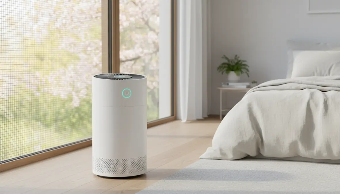 Purificatore d'aria con filtri HEPA contro pollini in casa durante la primavera