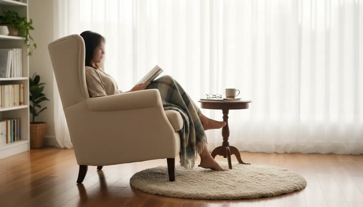 Poltrona lettura ergonomica posizionata vicino alla finestra per sfruttare la luce naturale