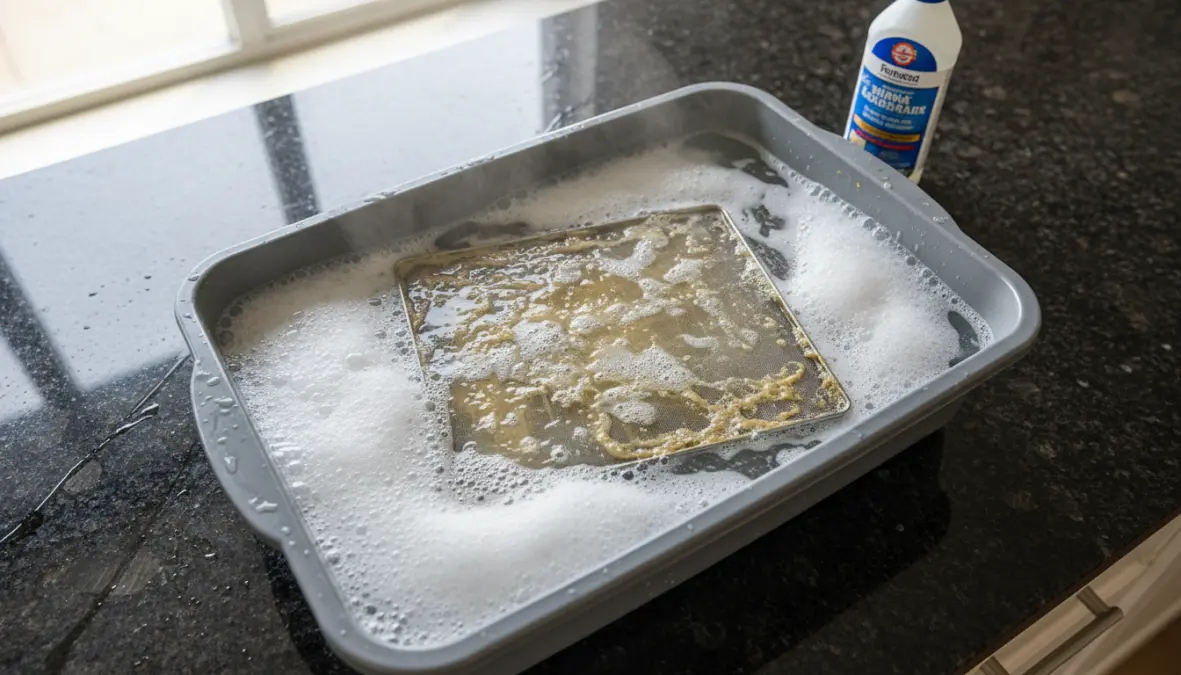 Filtro antigrasso della cappa cucina in ammollo con detergente sgrassante