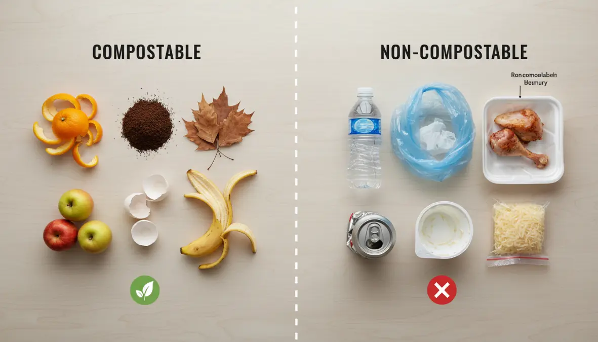 Materiali compostabili e non compostabili per compostiera da balcone