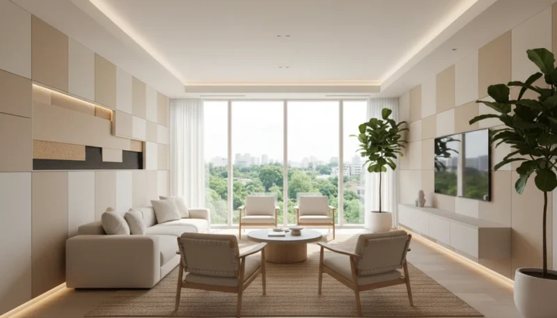 Ambiente domestico moderno con soluzioni di isolamento acustico per pareti