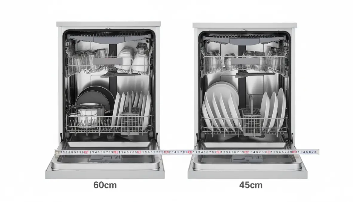 Confronto dimensioni tra lavastoviglie 60 cm standard e lavastoviglie slim 45 cm