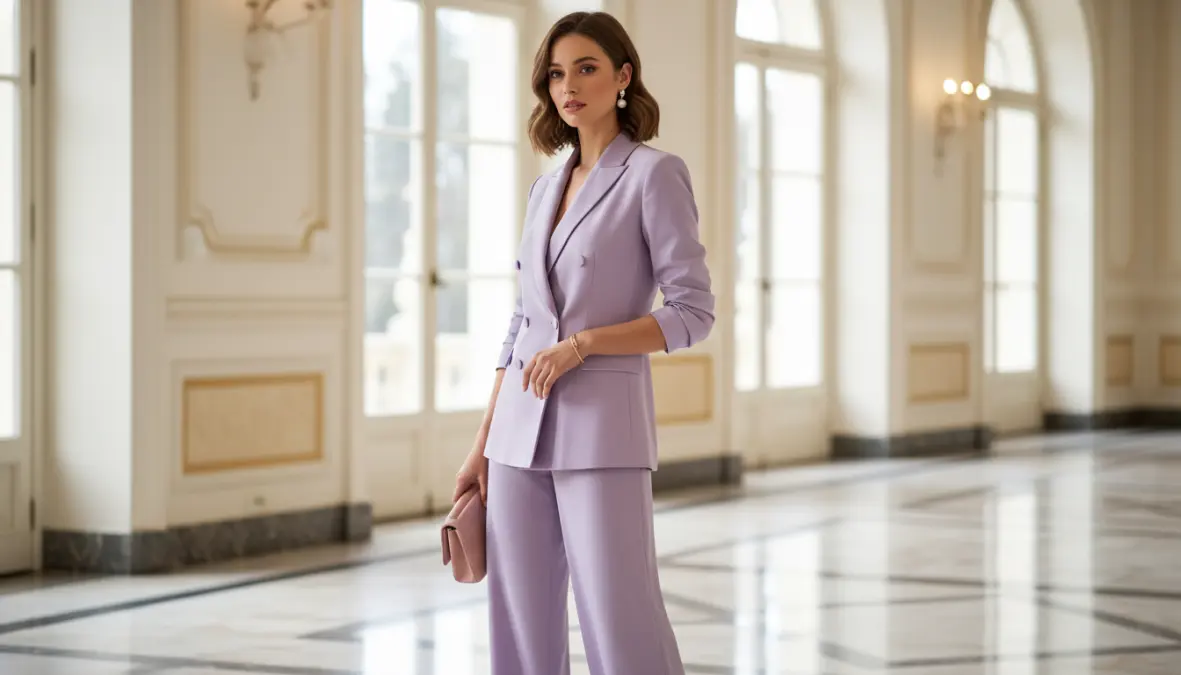 Look cerimonia primavera con tailleur elegante e accessori raffinati