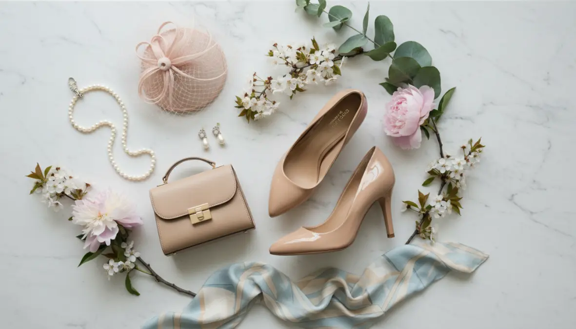 Accessori coordinati per cerimonia primaverile con scarpe e borsa eleganti