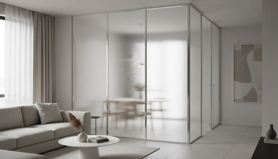 Pareti divisorie in vetro satinato per casa con design elegante e privacy