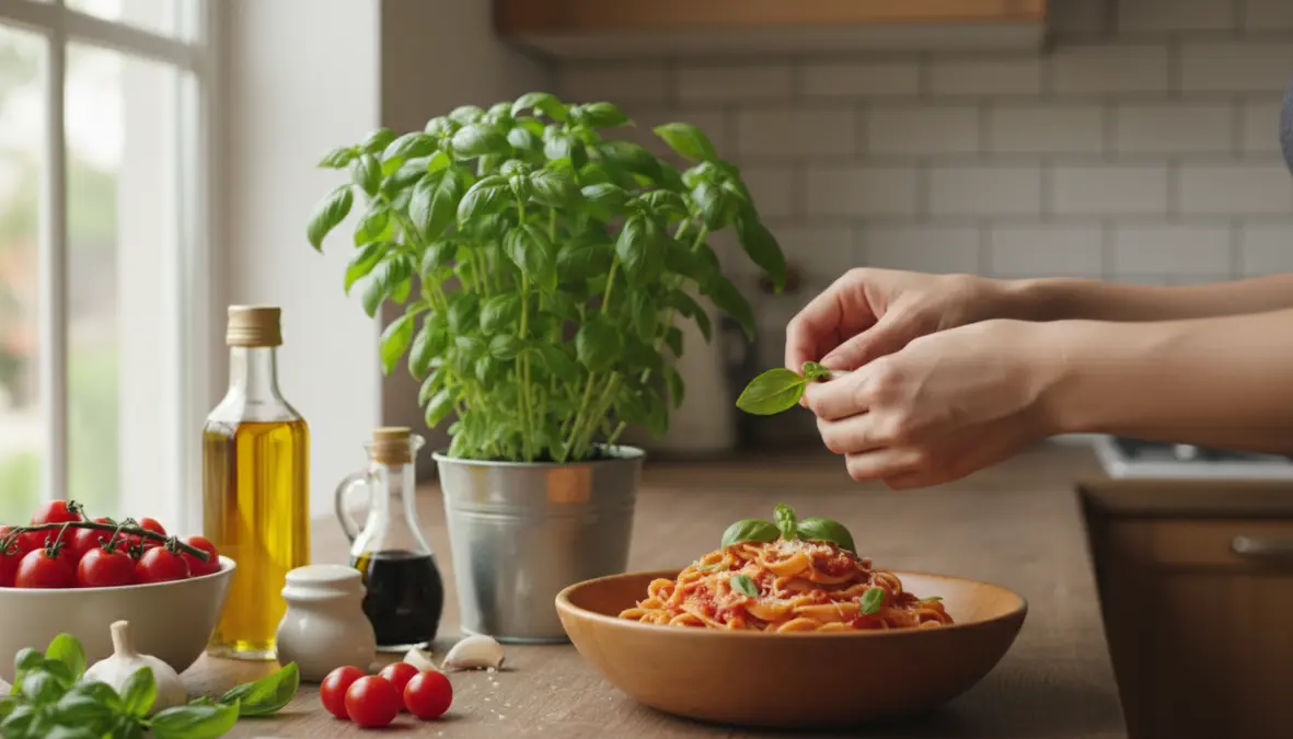 Raccolta di erbe aromatiche fresche in cucina per preparare ricette