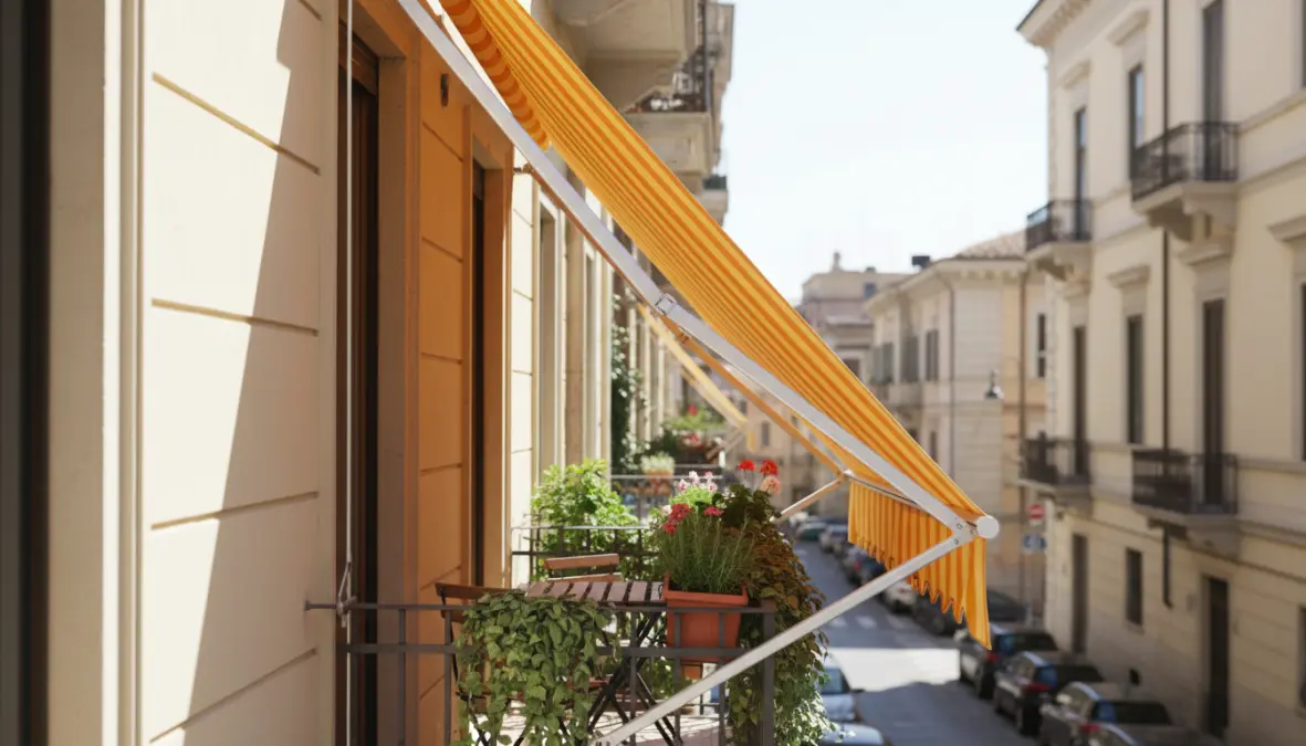 Tende da sole a caduta verticale installate su balcone di appartamento