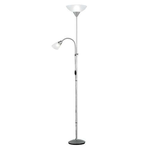Reality Leuchten Reality R4393-87 Erzwo Piantana, 1xE27 150 W/1xE14 40 W LED, Metallo, Titanio/Bianco, 180 cm, 1 Unità (Confezione da 1)