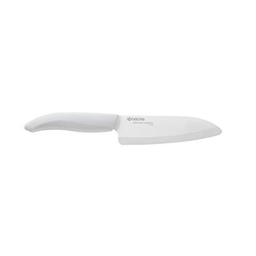 Coltello Kyocera in ceramica, coltello Santoku, lama 14 cm, lama in ceramica zirconia, levigata a mano, estremamente affilata, lavabile in lavastoviglie, manico bianco, FK-140 WH-WH