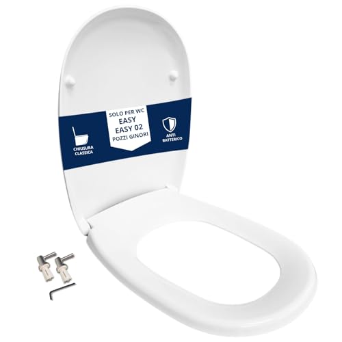 HYDRO HOME Copriwater Compatibile con Pozzi Ginori Easy/Easy02 Tavoletta WC Termoindurente Antibatterica, Fissaggio dall&rsquo;Alto, Sedile WC Resistente, Chiusura Classica, Montaggio rapido, Bianco