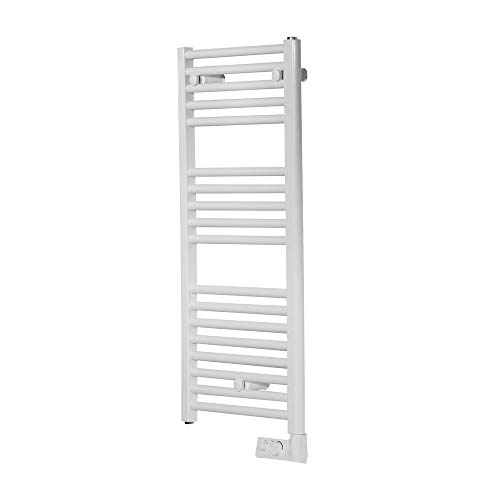 Cortina Scaldasalviette Elettrico Bianco, Termoarredo Bagno A 18 Barre Con Termostato Analogico, Kit Fissaggio E Liquido Termoconvettore Precaricato, 500W, 92 x 48 Centimetri