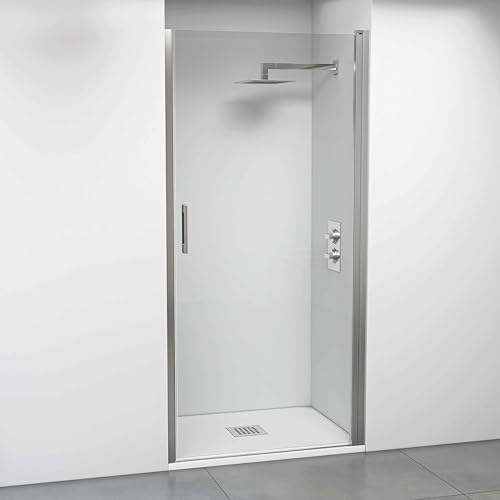 Box doccia &ndash; Nicchia cabina Doccia porta battente - Senza profili inferiori - Vetro temperato trasparente 6 mm anticalcare - Telai argento lucido - Larghezza adattabile 61-65 cm - Altezza 195 cm