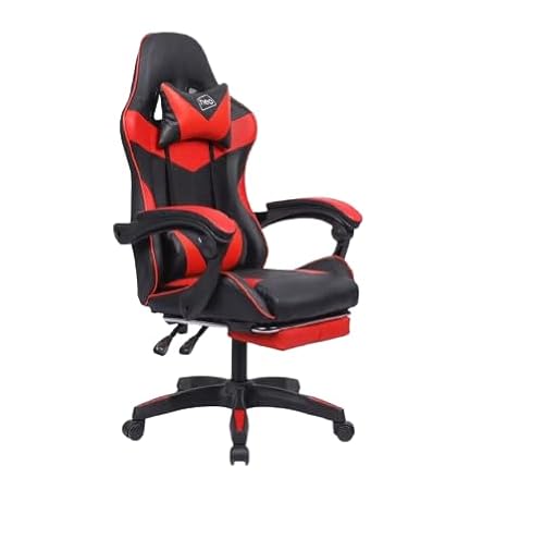Generico SEDIA DA GAMING, PELLE SINTETICA, CON ROTELLE CUSCINO SUPPORTO POGGIATESTA E CON POGGIAPIEDI (ROSSO)