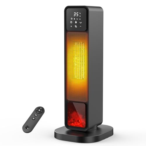 Termoventilatore a Colonna, Stufa Elettrica Basso Consumo 2200W PTC, Stufa Elettrica con Effetto Camino LED, Telecomando, Oscillazione, Timer 12H, M&uacute;ltiples Funciones de Protecci&oacute;n per Ambienti 25m&sup2;