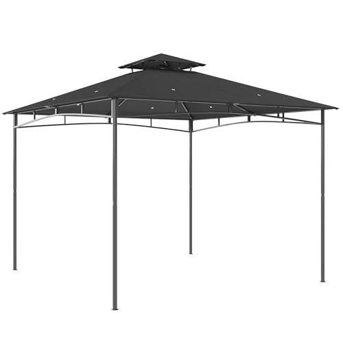 Outsunny Gazebo da Giardino 3x3 m con Doppio Tetto e Telaio Superiore Retrattile, Gazebo da Esterno Resistente con Struttura in Metallo, per Giardino Balcone Feste Patio, UV50+, Grigio Scuro