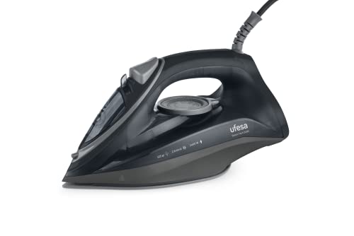 Ufesa Steam Tech 2400 Ferro a Vapore 2400 W, Colpo di Vapore Max 120 g, Vapore Costante 0-30 g/min, Piastra in ceramica, Doppio Sistema Anticalcare, Salvagoccia, Nero, Esclusiva Amazon