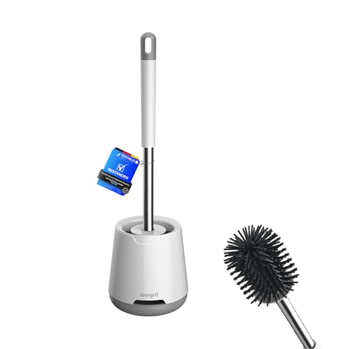 Ibergrif M34152 - Spazzolone wc, Scopino per WC con Set Di Supporti Ad Asciugatura Rapida, Scopino Bagno e Supporto in Silicone Morbido, Bianco