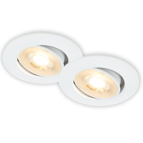 Briloner - Set di 2 faretti LED da incasso 230V piatti, orientabili, luce bianca calda, faretti incasso, faretti led incasso, faretto led incasso, dimensione foro 68mm, 8x3,2 cm, bianco