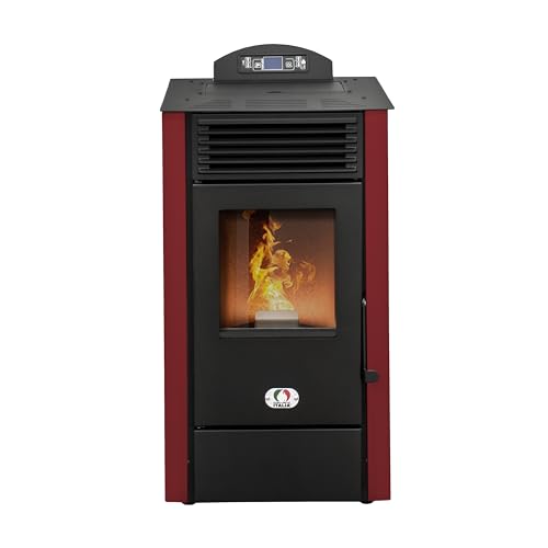STUFE A PELLET ITALIA California 8 KW - Stufa ad Aria Ventilata Efficienza 91% Scalda 70m&sup2; Autonomia 20H Programmabile 5 Velocit&agrave; e Potenze Design Compatto Garanzia 24 Mesi Rosso