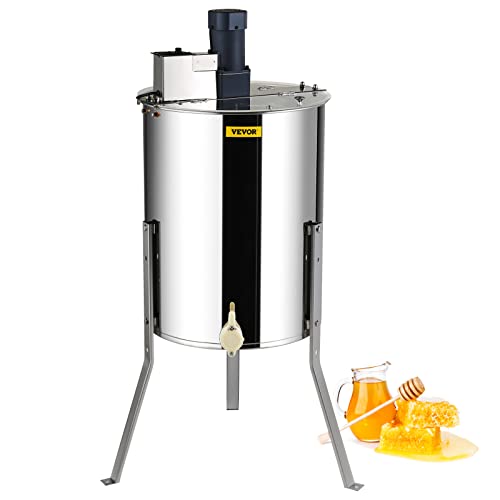 VEVOR Estrattore di Miele Elettrico in Acciaio Inox, 4/8 Favi, 140W, Velocità Max 1300 Giri/Min, Smielatore Centrifuga per Apicoltura con Coperchio Trasparente, Altezza Regolabile 100-108 cm