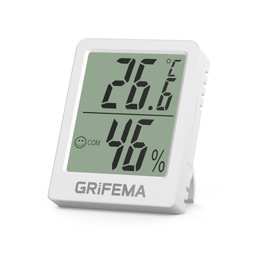 GRIFEMA GA2902 Mini Termometro Digitale Interno Igrometro, Piccolo Digitale Misuratore di Umidit&agrave;, Adatto per Serre, Vivai, Cantine, Termometro per Rettile, Bianco
