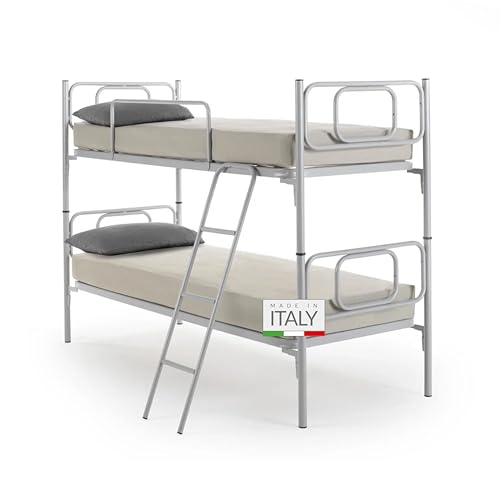 NUVOLA Sirio - Letto a Castello per Bambini e Adulti con Scaletta e Sponda Laterale di Protezione, Include Rete a Doghe Singola 80x190 - Scomponibile in 2 Letti Singoli, Altezza 146 cm, Made in Italy