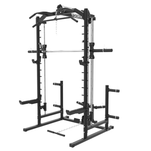 Toorx WLX-90 [Smith Machine Power Rack Stazione Sollevamento Pesi] Multifunzionale con Cavi Pulley Lat Machine Squat Rack Chin Up Barra Tricipiti Allenamento Forza Casa Palestra