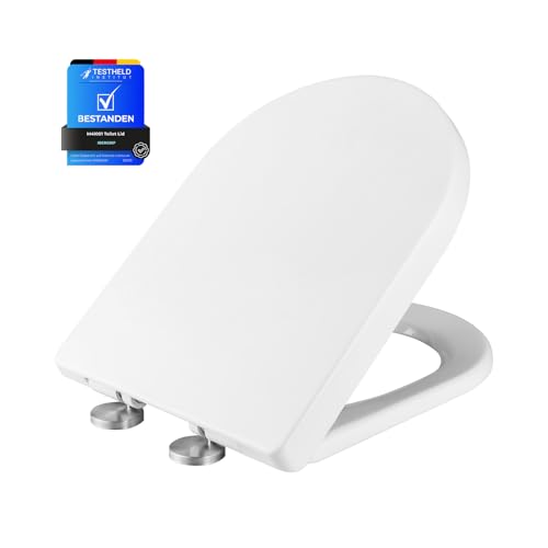 Ibergrif M41001 Sedile WC, Copriwater Universali D Forma, Tavoletta WC con Chiusura Ammortizzata Soft-Close, Sgancio Rapido, Plastica Antibatterico Facile da Pulire, Bianco