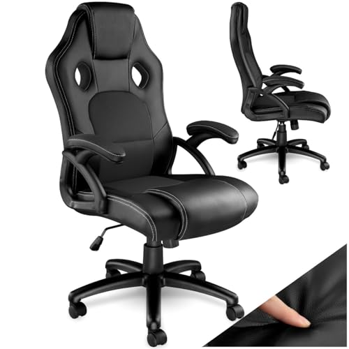 tectake&reg; Sedia Ergonomica da Ufficio, Sedia Gaming con Ruote per Scrivania con Base Robusta e con Imbottitura Spessa, Poltrona Gaming, Adattamento Ottimale - Nero