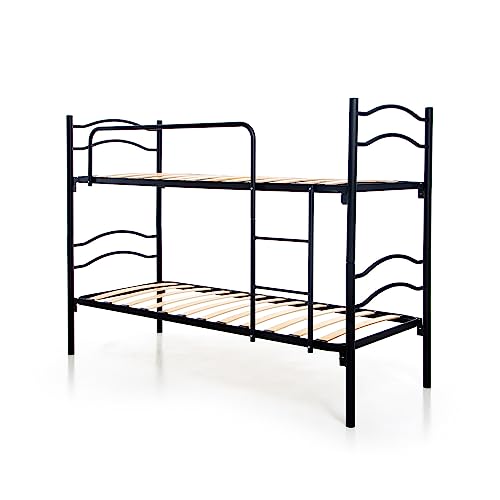 DOLCI SOGNI Letto a Castello per Adulti e Bambini Scomponibile in 2 Letti Singoli 80x190 cm, Altezza 150 cm, Colore Nero, Letti a Castello con 2 Rete Letto Singolo 80x190 cm