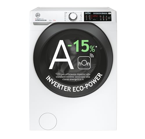 Hoover H-WASH 500 Lavatrice 9 Kg, 1400 Giri, Classe A -15%, Motore Inverter Eco-Power, Wi-Fi + Bluetooth, Power Care, Vapore, 85 x 60 x 54 cm (AxLxP), Bianco, HW 49AMBC7/1-S