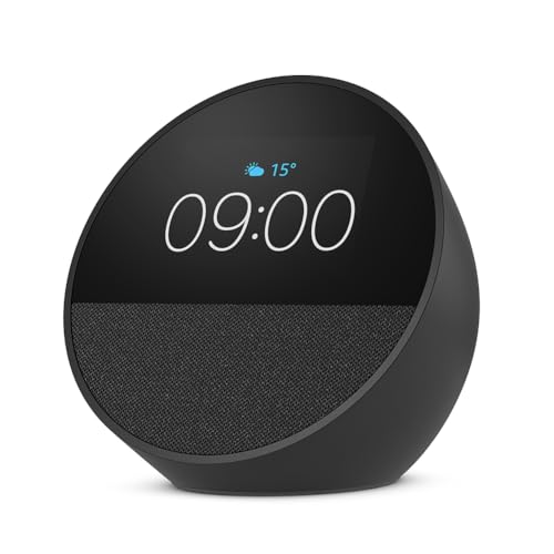 Amazon Echo Spot (modello 2024) | Sveglia intelligente con audio di qualit&agrave; | Nero, con Accesso Anticipato ad Alexa+