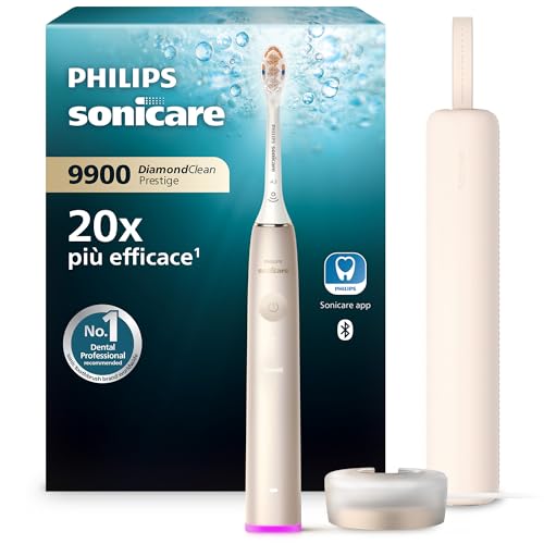 Philips Sonicare DiamondClean Prestige 9900 - Spazzolino elettrico sonico con 1 testina Premium All-in-One A3 e custodia di ricarica champagne modello HX9992/11