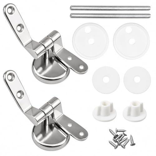 Cerniere Copriwater Universali Acciaio Inox HM con Viti e Guarnizioni, Kit Fissaggio Sedile WC Rotondo MDF Legno Resina, Ricambio Tavoletta WC