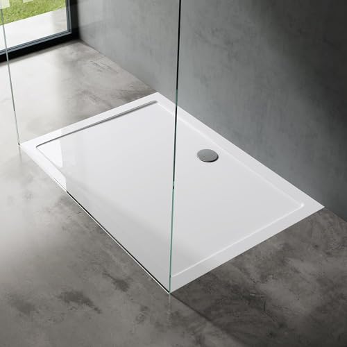doporro Piatto Doccia 80x120 cm Rettangolare in Acrilico Rinforzato Bianco Lucido, Altezza 4 cm Ultrasottile, con Piletta di Scarico Cromata Inclusa （AL01) - Faro2